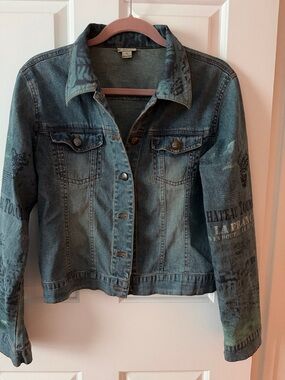 Lapis Women’s Printed Blue Denim Jacket Size S